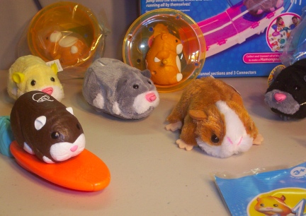 Close up of part of the collection of Hamster Toys